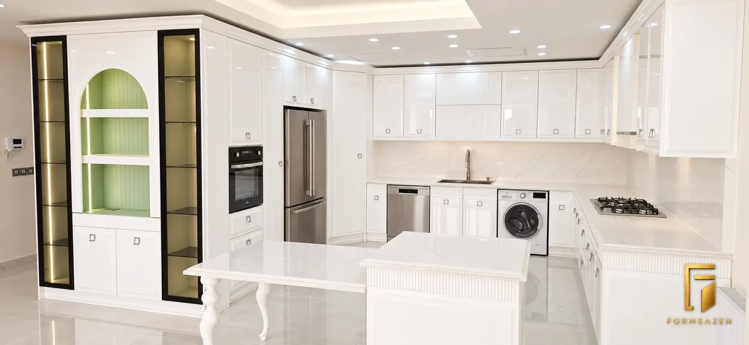 کابینت نئوکلاسیک پولیشی سفید پروژه شاهین‌ویلا کرج